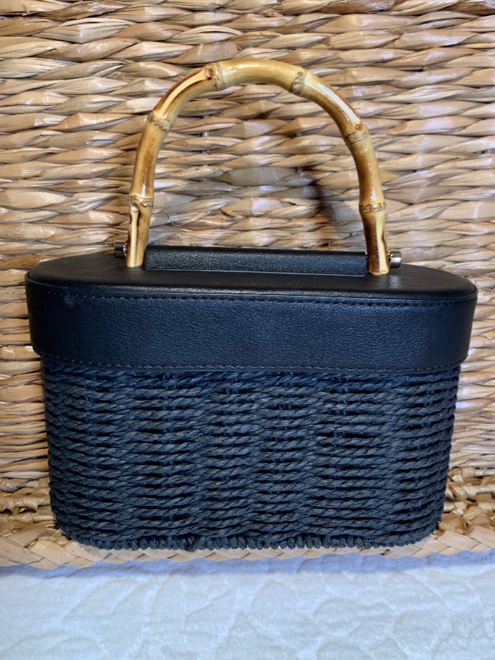 Anna & Ava lil black wicker/rattan handbag NWOT